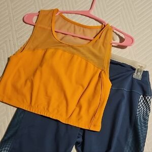 Yellow Crop Top and Blue Leggings Set